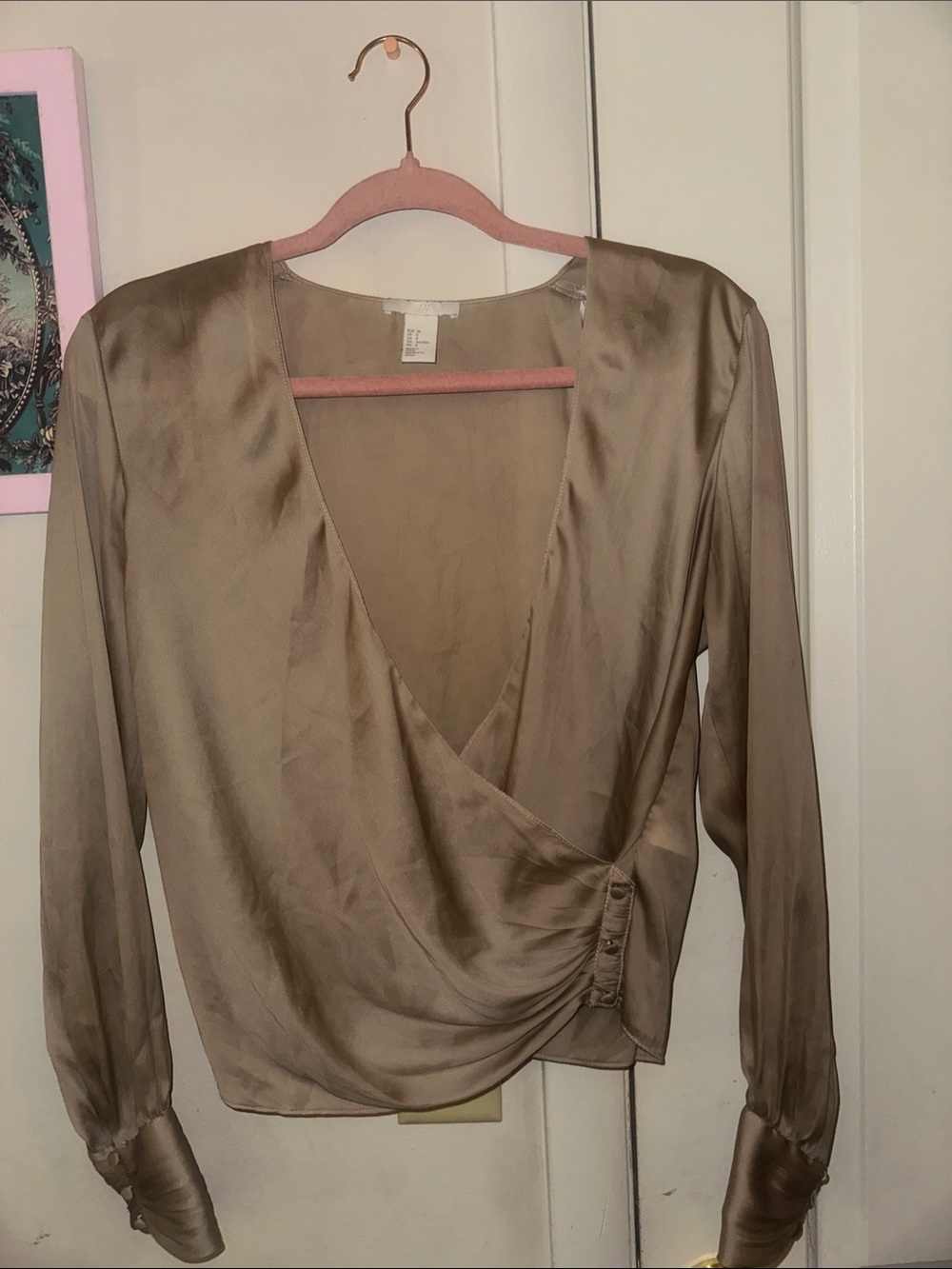 H&M Satin Wrap Blouse in Taupe
